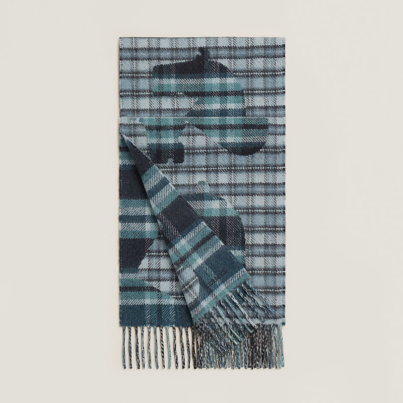 カシミヤマフラー 《エシェック・オ・ロワ・タータン》 - ブルー